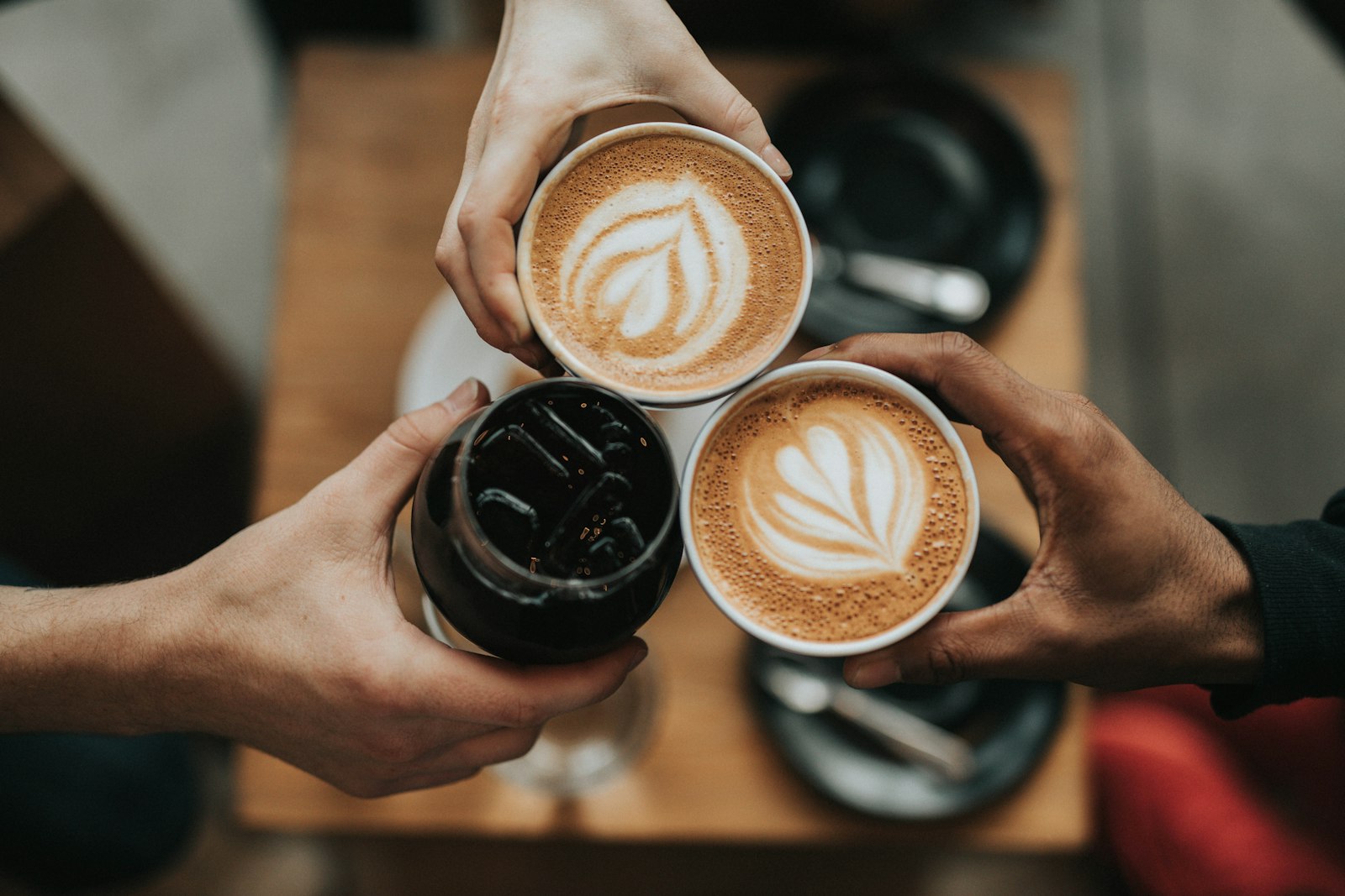 Coffee cups on a wooden table